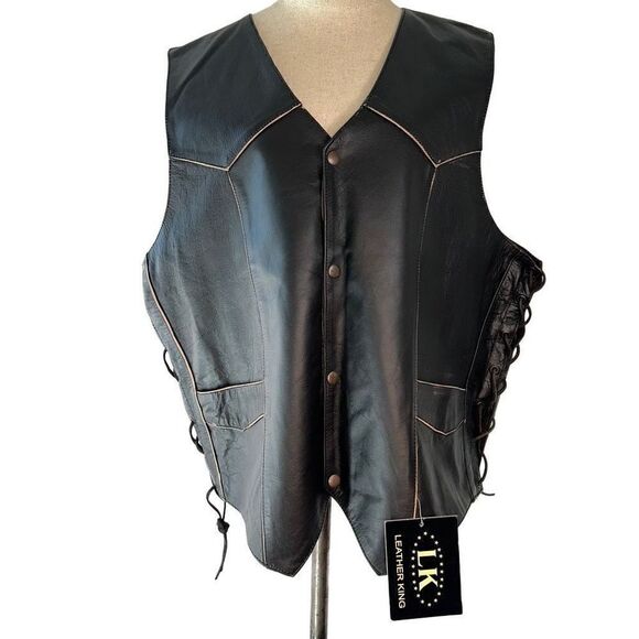Vintage Leather King Mens 48 Deadstock Americana Embossed Motorcycle Vest NWT - Picture 1 of 9